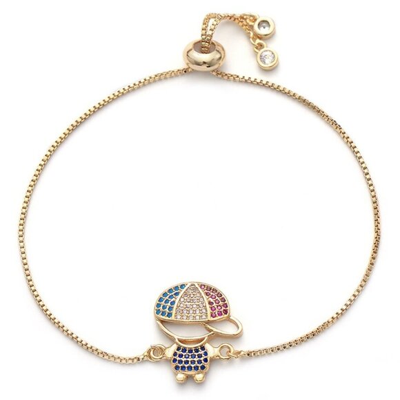 Little Boy Son Mom Cubic Zirconia Yellow Gold Bracelet - Picture 1 of 4